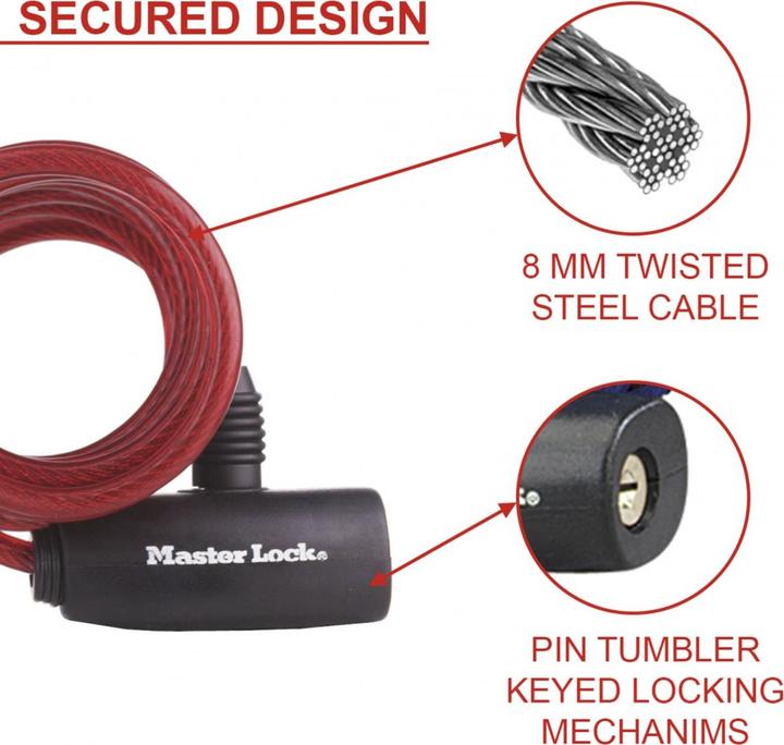 Actual product image Master Lock Spiral cable lock set 3-piece (180 cm)