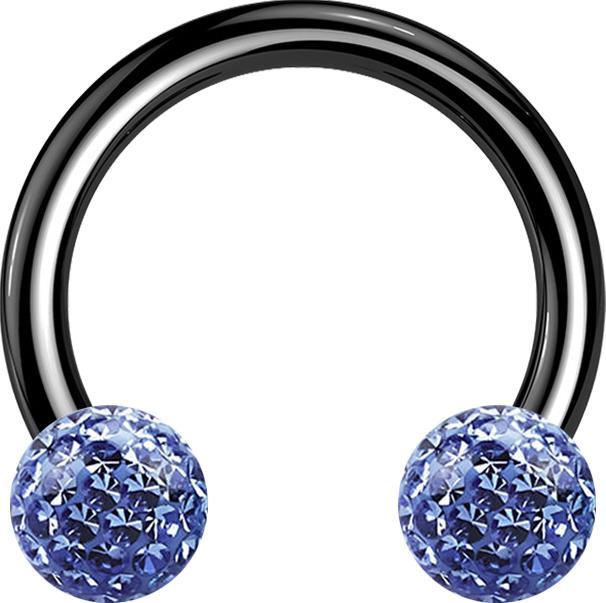 Produktbild Star Piercing Micro Circular Barbell schwarz mit zwei Kristall Kugeln hellblau Epoxy Schutzschicht (ohne Messing, Titan G23)