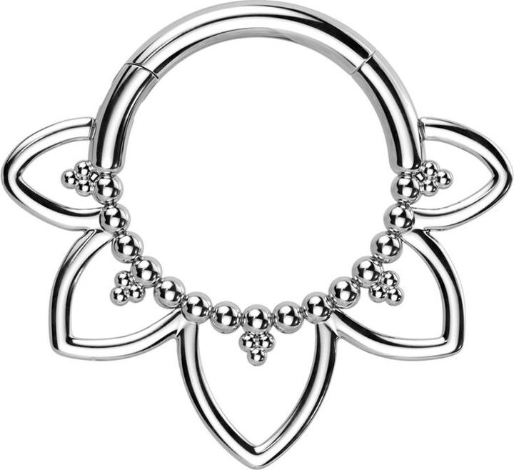 Produktbild Star Piercing Micro Segmentring klappbar silber Kugeln filigrane Herzen (ohne Messing, Titan G23)
