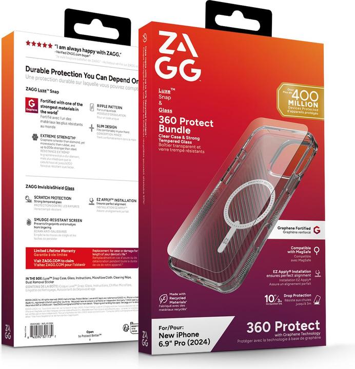 Actual product image Zagg BNDL Luxe SNAP PCR IS GL 360 Apple iPhone 16 Pro Max CLR INTL (Apple iPhone 16 Pro Max)