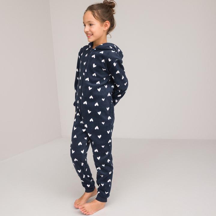 Actual product image La Redoute Collections Fleece overall with heart pattern and hood (140)