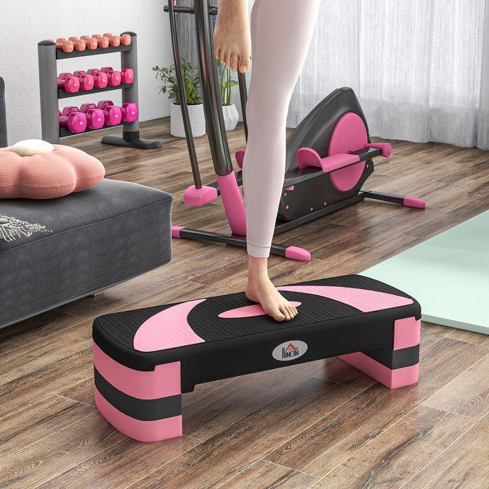 Actual product image Swisshandel24 Aerobic stepper, height-adjustable, 80x31x10/15/20cm, up to 150 kg, black/pink/grey