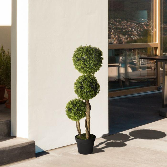 Produktbild Swisshandel24 Künstliche Pflanze, 90 cm Buchsbaum im Blumentopf, UV-Schutz, Zimmerpflanze für Wohnzimmer, Balkon (90 cm)