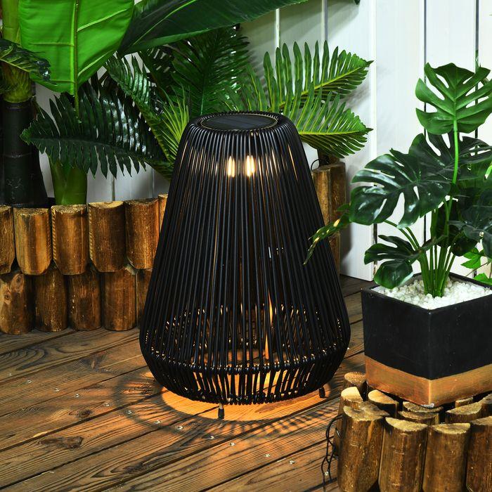 Produktbild Swisshandel24 Solarleuchte Rattan, wasserdichte Wegleuchte mit Lichtsensor, Automatische LED Gartenlampe, Schwarz (IP44)