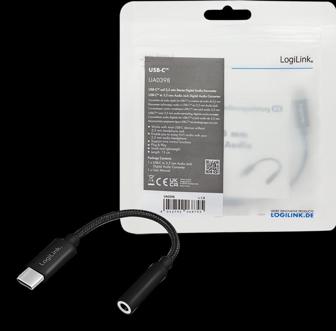 Produktbild LogiLink Cable USB-C to 3.5mm 0,13m Black (USB Typ C, USB Typ C)