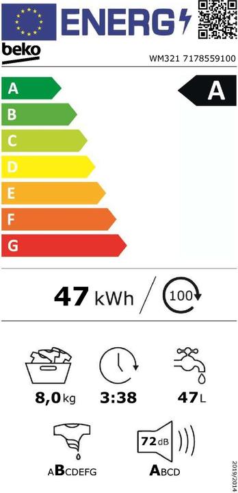 Energie-Label Beko Waschmaschine WM321, 8kg (8 kg, Links)