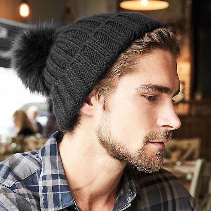 Immagine prodotto Beechfield Cappello in maglia Verbier per adulti con pompon di pelliccia sintetica (Taglia unica)