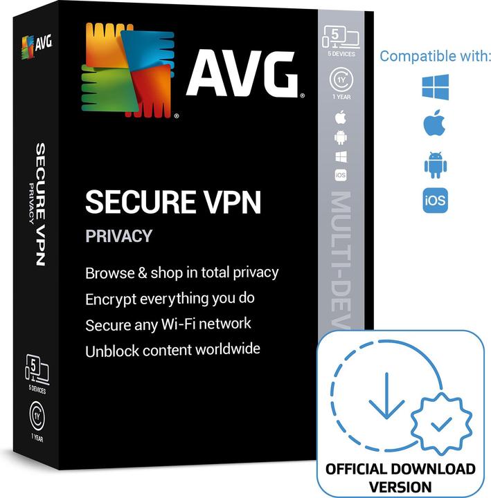 Avast AVG Secure VPN (5 Utente, 5 Dispositivi/Utenti, 12 mesi)