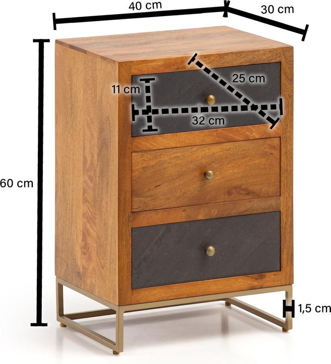 Actual product image FineBuy Bedside cabinet FB55614 solid wood brown (40 x 60 x 30 cm)
