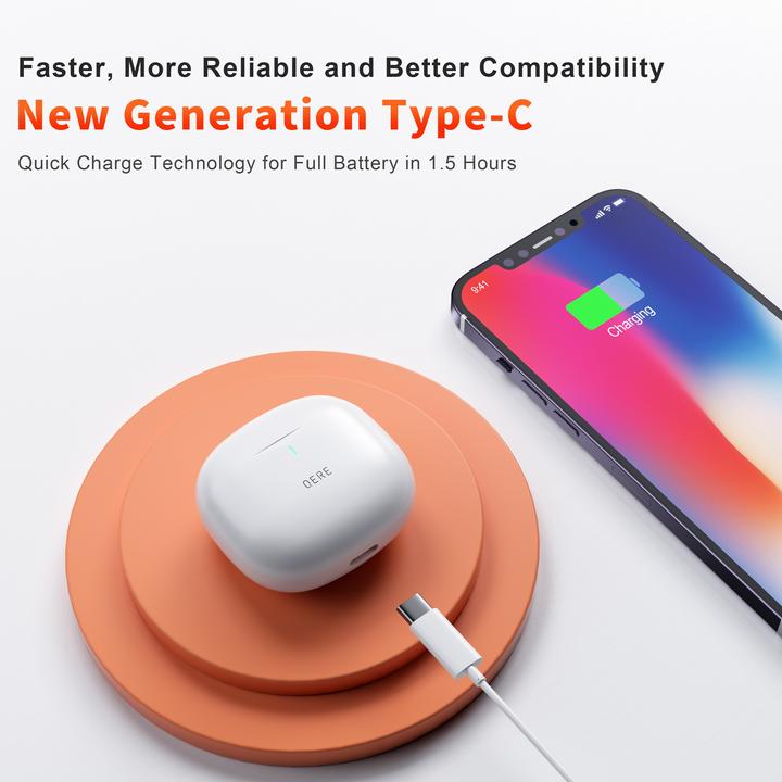 Image du produit Qere E28 écouteurs sans fil Bluetooth 5.3 In-Ear HIFI avec annulation de bruit, IPX5 & Touch Control (ANC, 20 h, Sans fil)