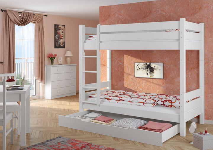 Produktbild Erst-Holz Hochbett Kiefer weiss 90x200 Etagenbett stabil teilbar Rollrost Bettkasten 60.16-09WT100MS1 (90 x 200 cm)