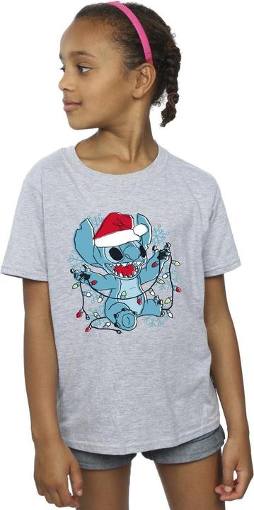 Actual product image Disney Girls Lilo And Stitch Christmas Lights Sketch Cotton T-Shirt (140, 146)