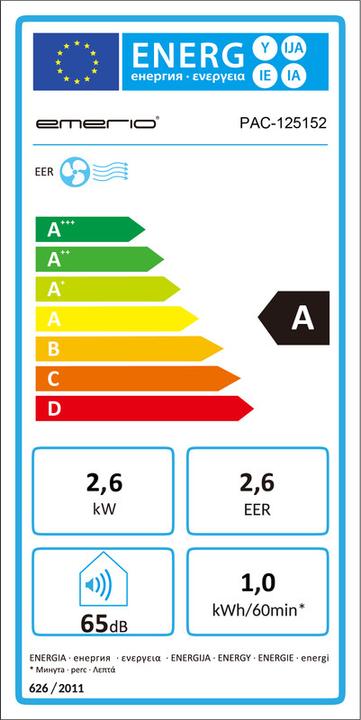 Energie-Label Emerio Mobiles Klimagerät (32 m², 9000 BTU/h)