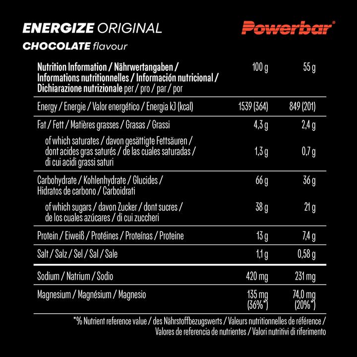 Nährwerte und Zutaten Powerbar Energize Original (Schokolade, 15 Stk., 900 g)