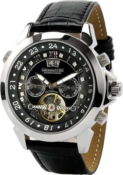 Calvaneo 1583 Astonia Diamond Steel Black Automatik (Uhr mit Schmuckstein, 44 mm)