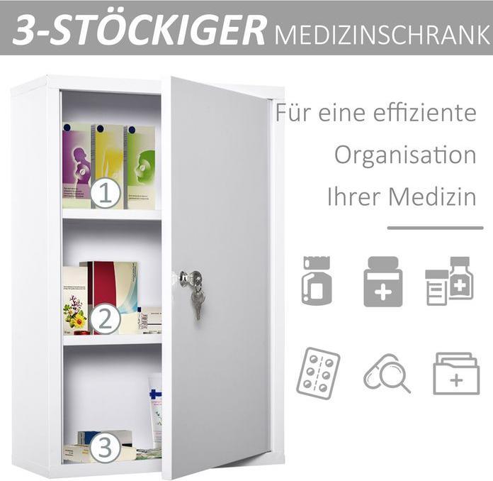 Actual product image Swisshandel24 Medicine cabinet First aid cabinet with lock 3 compartments Steel White 40 x 18 x 60 cm (40 x 18 x 60 cm)