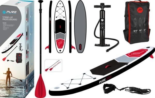 Pure Pure2improve Stand-Up Paddle Board 4Fun Basic 320 (weiss/rot/grau, 320cm × 76cm × 15cm, 10.6kg)