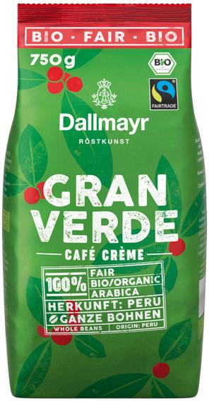 Produktbild Dallmayr Gran Verde Bio-Kaffeebohnen 750,0 g (750 g, Mittlere Röstung)