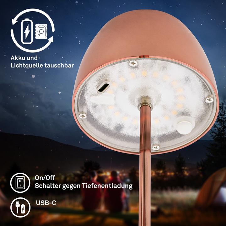 Produktbild Briloner Akku LED Tischleuchte - Mini, Touch, Kupfer glänzend (150 lm)