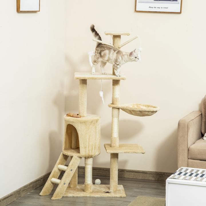 Actual product image Jamb Cat tree (134.20 cm, Beige and white)