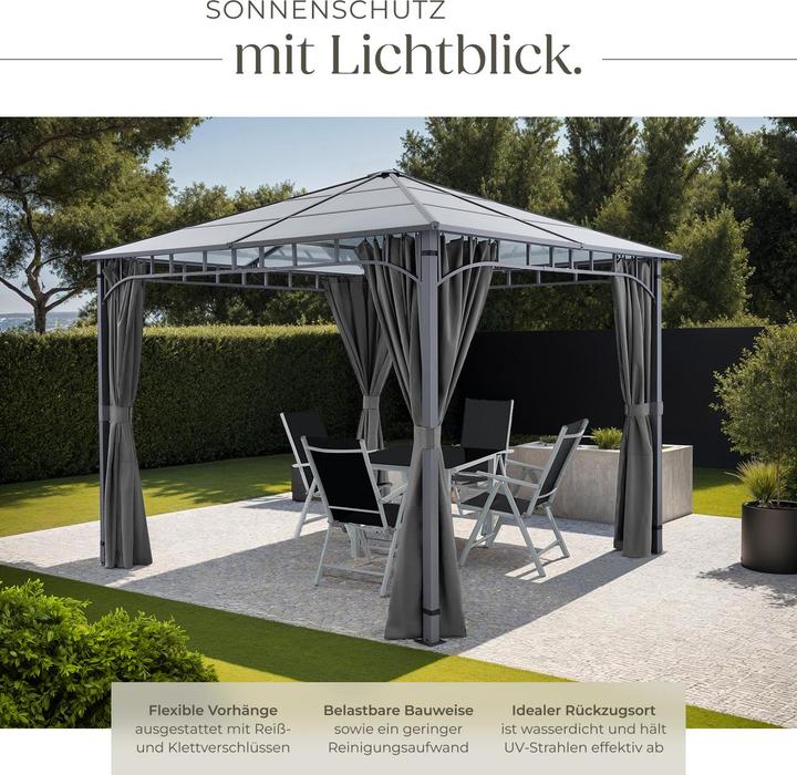 Produktbild tectake Gartenpavillon Caracas, wetterfest, Polycarbonat-Dachplatten (297 cm, 297 cm)