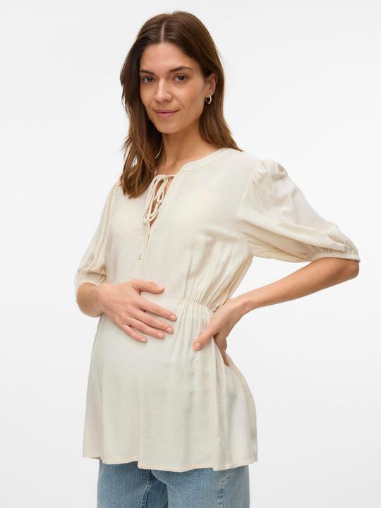Produktbild Mamalicious Normal geschnitten Mandarin Kragen Elastische Bündchen Ballonärmel Top Bluse (M)