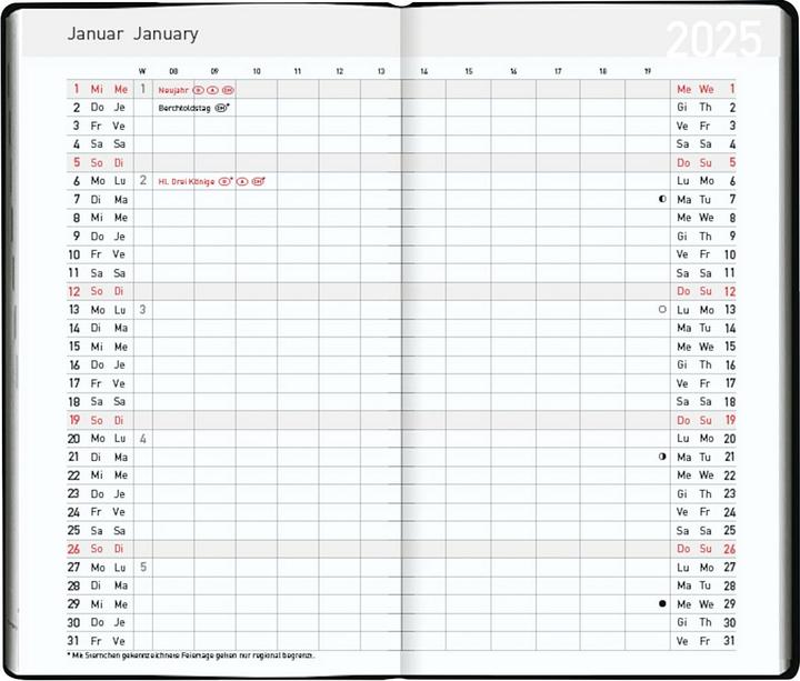 Nährwerte und Zutaten Taschenkalender Pluto geheftet Karton s (87 x 153 mm, Deutsch)