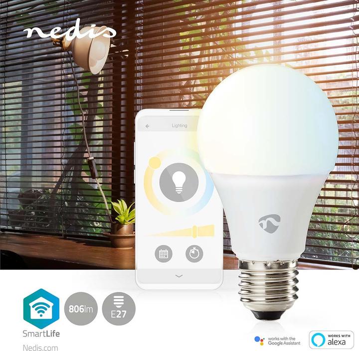 Produktbild Nedis WIFILRW10E27 SmartLife LED Bulb WLAN E27 806 lm 9 W Warm to Cool White 2700 - 6500 K Energiekl (E27, 9 W, 806 lm, 1 x, F)