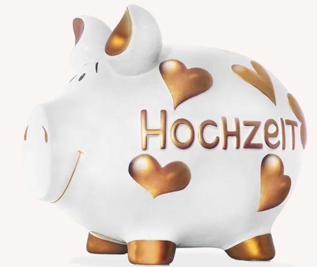Produktbild G. Wurm Spardose KCG Monster-Schwein Hochzeit, mit goldenen Herzen LUX, aus Keramik, Art. 101643 (B/H/T) 30x (30 x 25 x 25 cm)