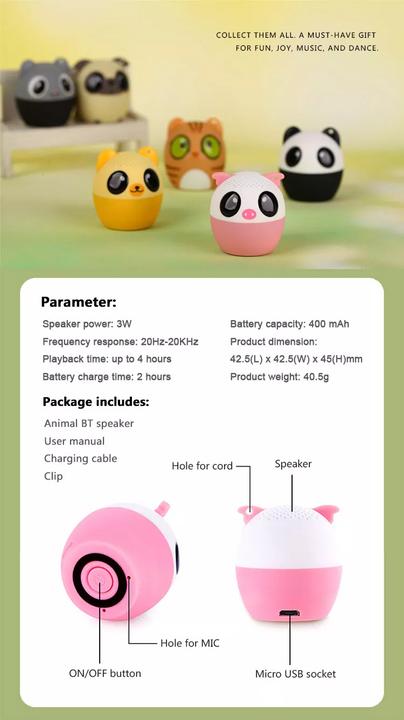 Image du produit PhoneLook Mini enceinte speaker portable légère avec Bluetooth sans fil en forme d’animal Chat (6 h, Fonctionnement sur secteur)
