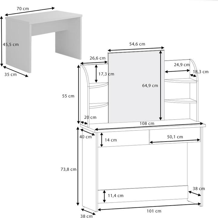 Image du produit Vicco Charlotte avec tabouret et éclairage (108 x 40 x 139 cm)
