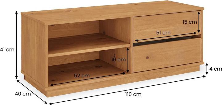 Image du produit IDIMEX Lowboard MAITE mit 2 Schubladen – Eichefarben (110 x 40 x 42 cm)