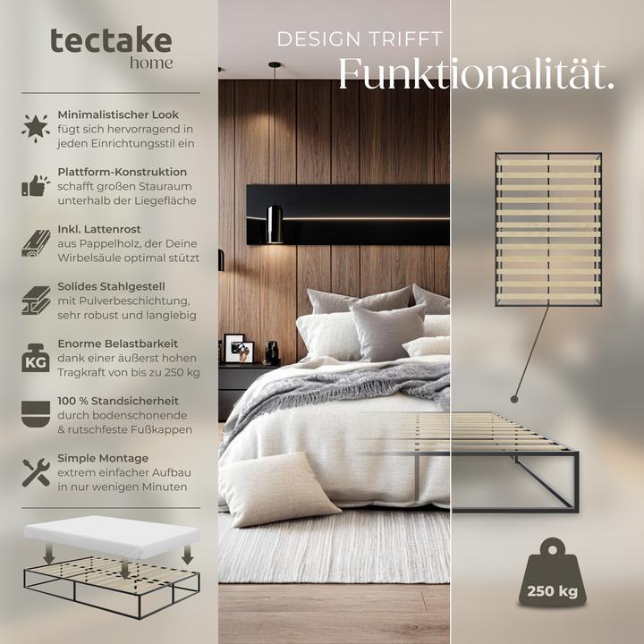 Produktbild tectake Metallrahmenbett Kyoto mit Lattenrost, 250 kg (200 x 140 cm)