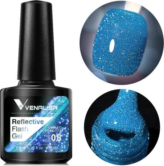 Produktbild Venalisa Gellack Reflective Neon Disco Gel BD08 (Blau Glitzer, Gel-Effekt Nagellack)