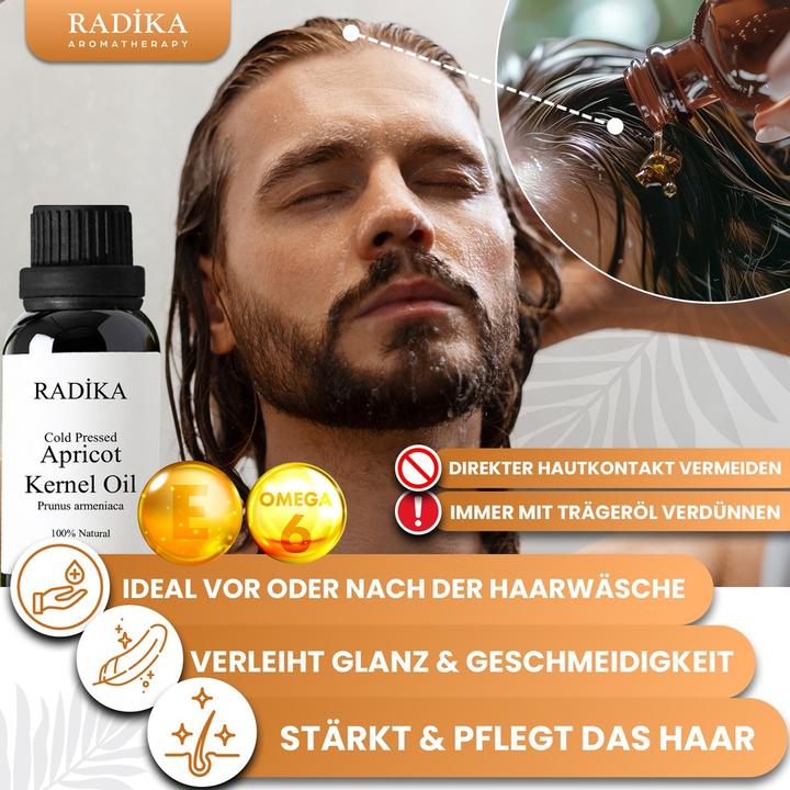 Actual product image Radika Apricot kernel oil, cold-pressed, 100% pure, organic, natural, 30 ml (Body oil, 30 ml)