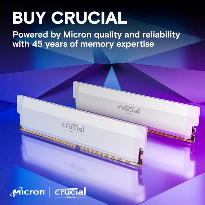 Produktbild Crucial Pro DDR5-6000 Kit 32GB 2x16GB UDIMM white Overclocking (2 x 16GB, 6000 MHz, DDR5-RAM, U-DIMM)