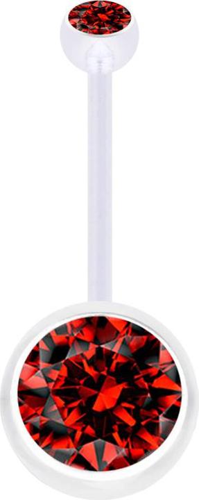 Produktbild Star Piercing Banane Schwangerschaft transparent mit zwei Kugeln Kristall gross rot (Bioflex, ohne Messing)