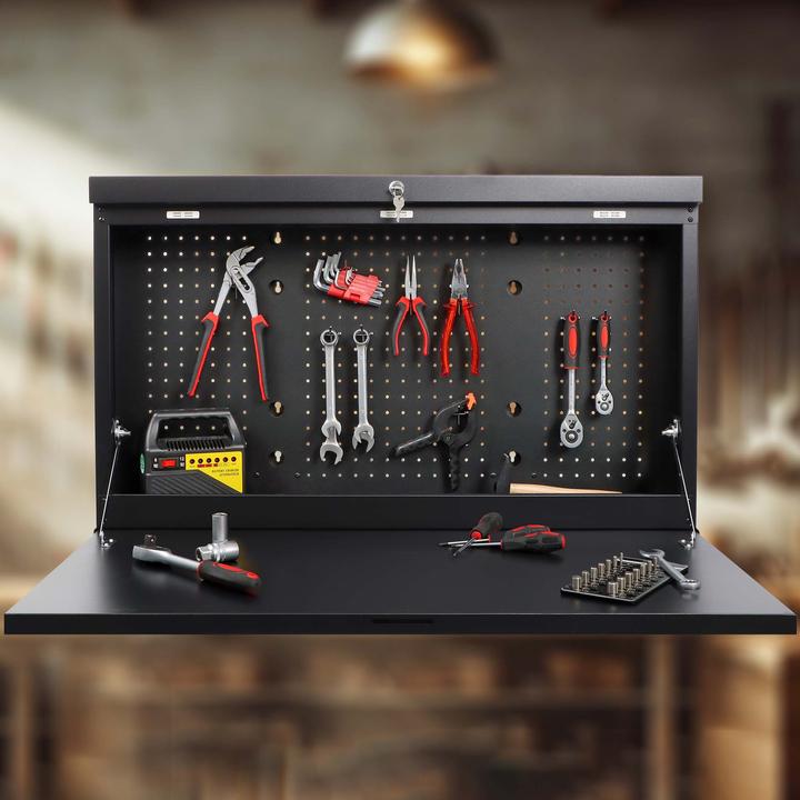 Produktbild Wiltec Werkbank zur Wandmontage 50kg Werkzeugbank klappbar Werktisch Lochwand (69 cm, 91 cm)