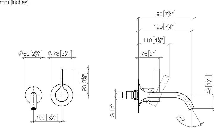 Produktbild Dornbracht VAIA Waschtisch-Wand-Einhandbatterie ohne Ablaufgarnitur, Ausladung 190 mm, 36860809