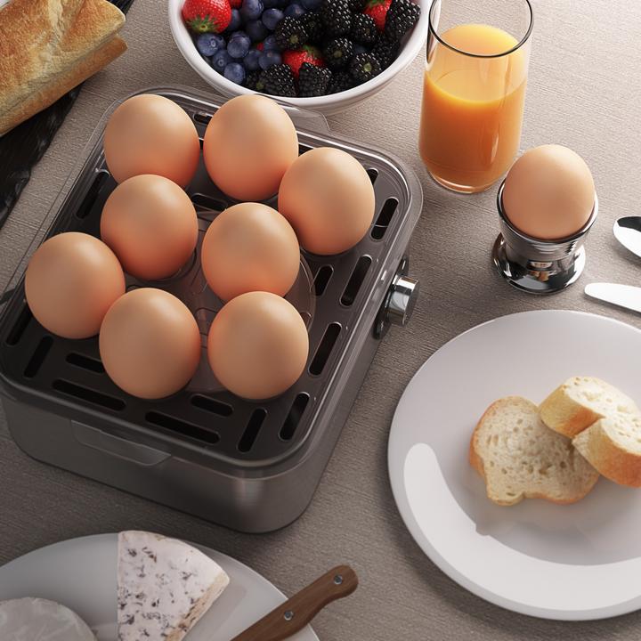 Produktbild Arendo Frühstücks Set, Edelstahl Wasserkocher 1,5l mit Temperatureinstellung & Eierkocher 1-8 Eier, Silber