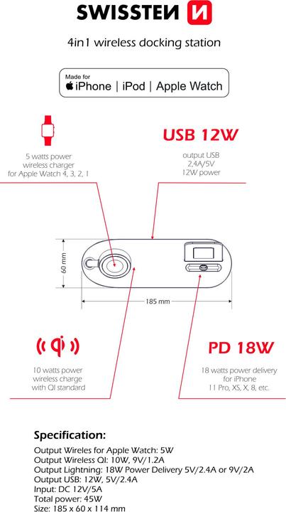Actual product image Swissten 4in1 MFI Wireless DOCKING STATION 45 WATTS (45 W)