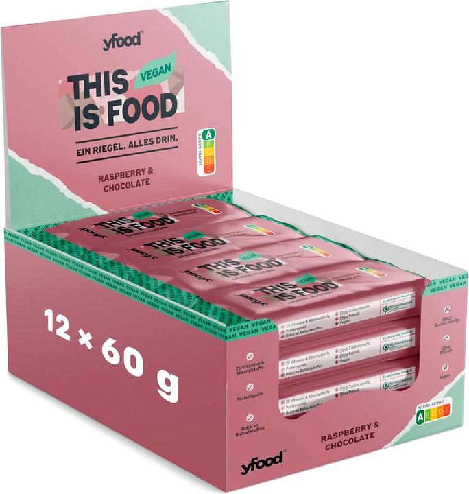 Actual product image YFood Vegan Protein Bar Raspberry & Chocolate 60g (Chocolate, Raspberry, 12 pcs., 720 g)