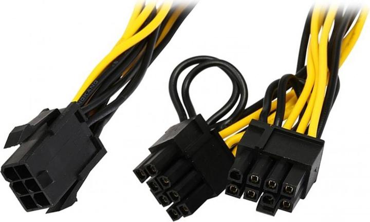 Produktbild PowerGuard PCI-E 6-Pin zu 2x 8-Pin (6+2 Pin) Grafikkarten Stromkabel 30cm