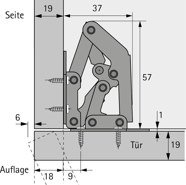 Produktbild Hettich Aufschraubscharnier ohne Feder Stahl ver