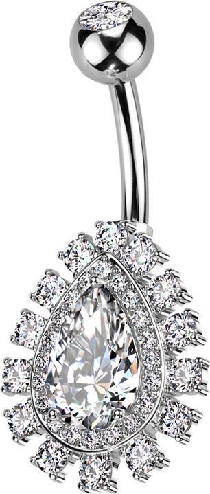Produktbild Star Piercing Banane silber mit Kugel silber Kristall silber und grossem Tropfen Kristall silber Kristalle silber (Chirurgenstahl 316L, Messing)