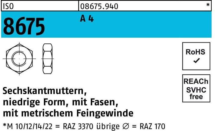 Actual product image Hexagon nut ISO 8675 w.chamfers M 36 x 3 A 4 (M36)