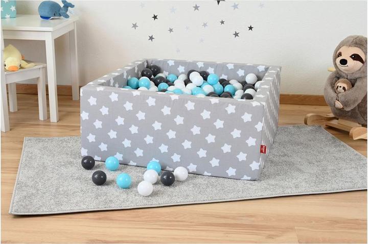 Actual product image Knorrtoys Ball pool soft square - "Grey white stars" - 100 balls cream/grey/lightblue
