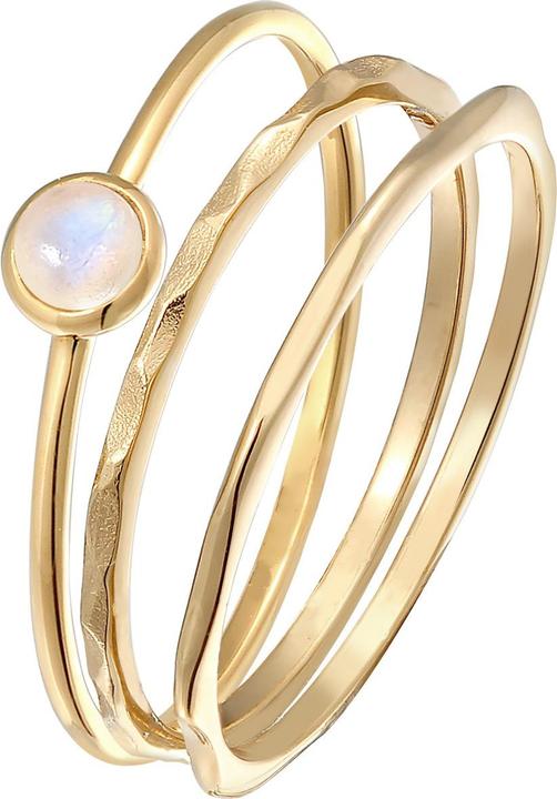 Elli PREMIUM Ring Solitär Mondstein 3er Ring Set 375 Gelbgold