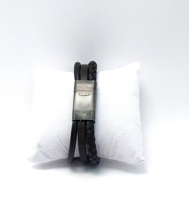 Produktbild Thomss Lederarmband No.18 Unisex Leder Schwarz & Edelstahlverschluss Matt Umfang 22.5cm (22.50 cm, Edelstahl, 100% Leder)