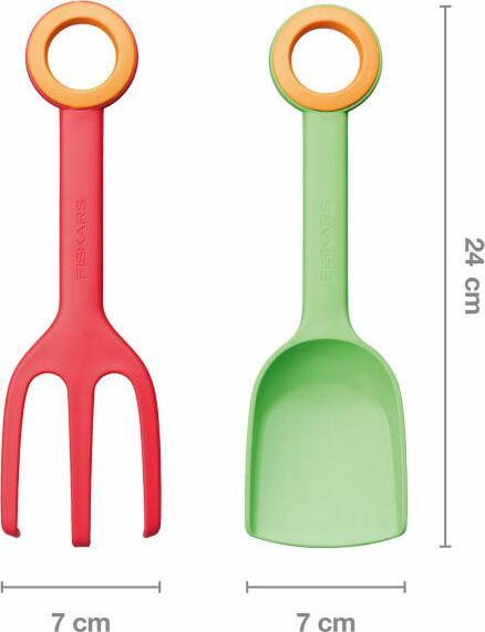 Produktbild Fiskars Kinder-Blumenkelle und Kinder-Pflanzgabel, 2-in-1-Set, Länge: 24 cm, Glasfaserverstärkter Ku